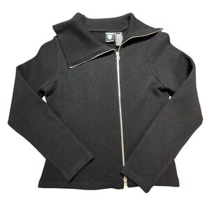 Kuhl Women's Merino Wool Full Zip Jacket Black Medium Asymmetrical‎ Collar